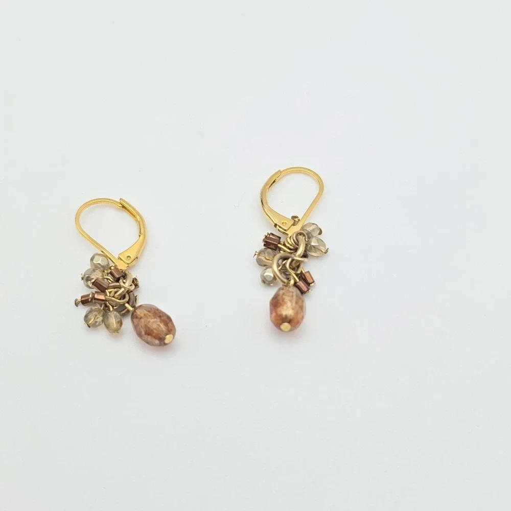 ANN TAYLOR LOFT‎ Earrings Dangle Crystal Stone Metal Beads Gold Plate Leverback